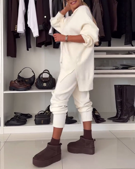 Ensemble deux pièces - pull et pantalon de couleur unie