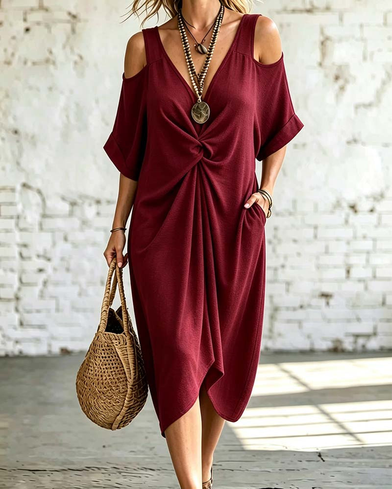 Robe Unie Épaule Dénudée Froncée