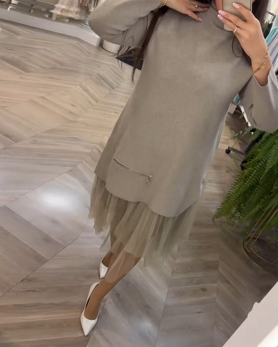 Robe patchwork en maille à col montant
