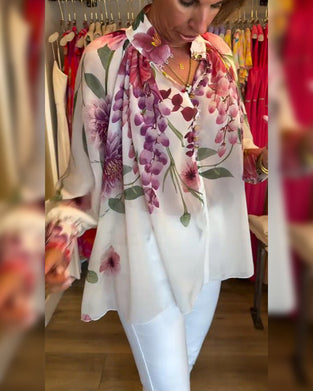 Blouse Manches Lanterne Décontractée Imprimée