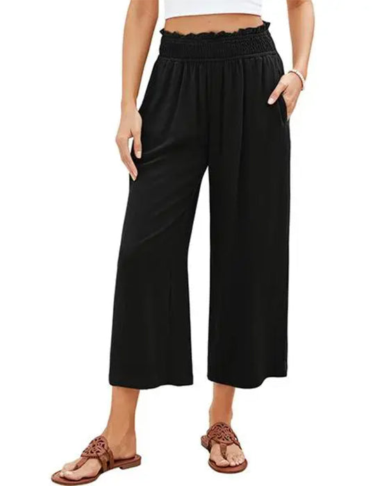 Pantalon Volant Taille Haute Large Jambe Racourci