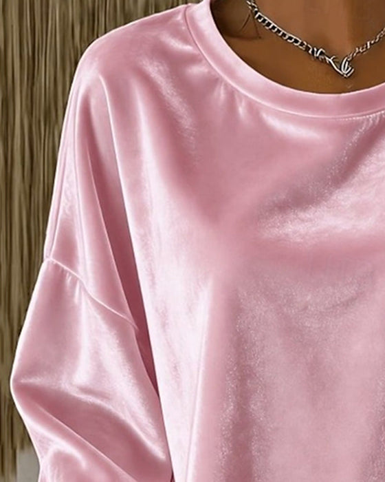 Blouse Col Rond Épaule Tombante Décontractée Manches Longues