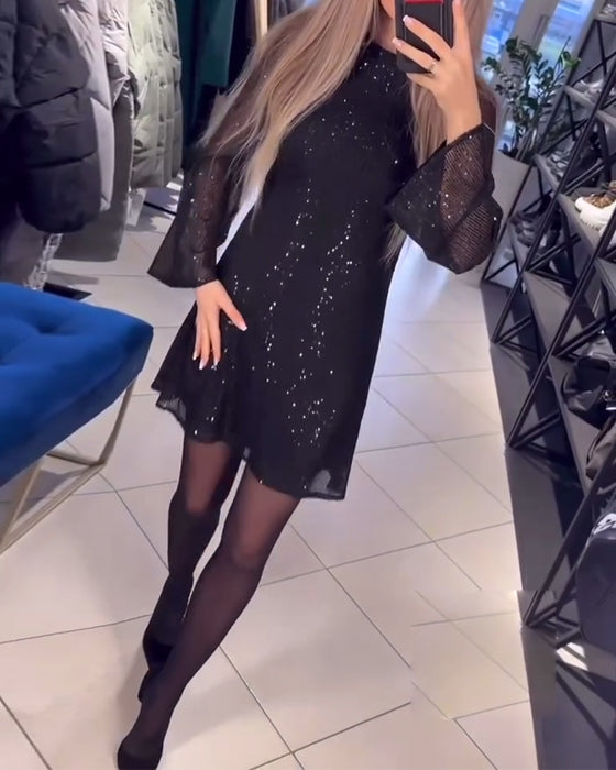 Robe Tempérament Sequins à Manches Longues Slim