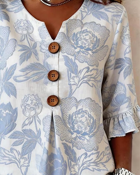 Blouse Imprimée Manchette Volantée