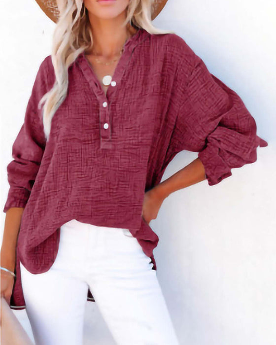 Blouse Plissée Bouton Manches Longues