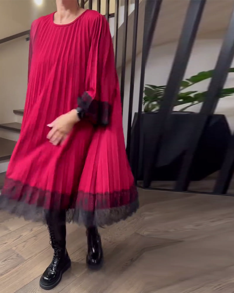 Robe Ample À Plissés Et Col Rond