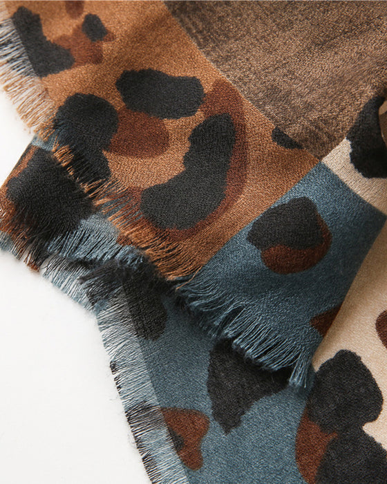 Écharpe Femme Léopard Patchwork Imprimé Franges Châle