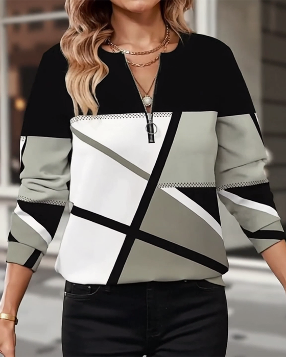 T-shirt zippé motif géométrique