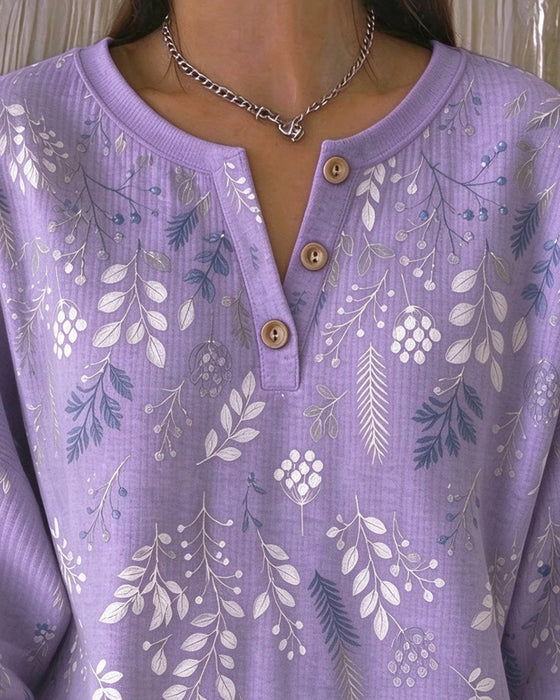 Sweatshirt Gaufré Col Henry Imprimé Floral