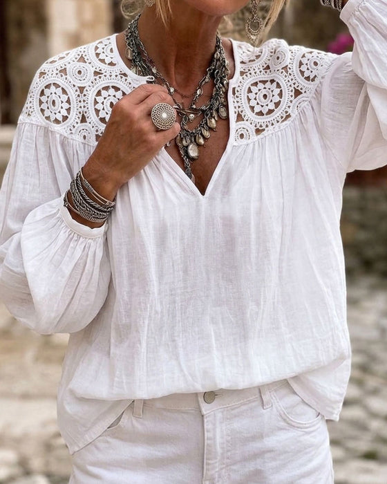 Blouse Manche Lanterne Dentelle Large