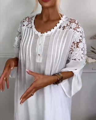 Blouse Col Rond Dentelle Patchwork Floral