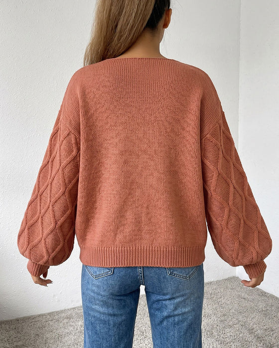 Pullover Manche Lanterne Argyle Mode Tricoté