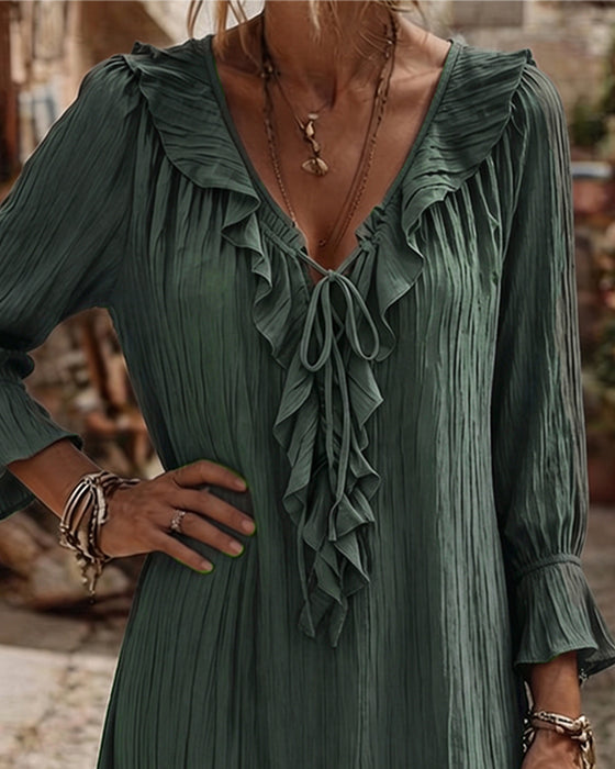 Robe Col Volant Attacher Trois Quart Manche