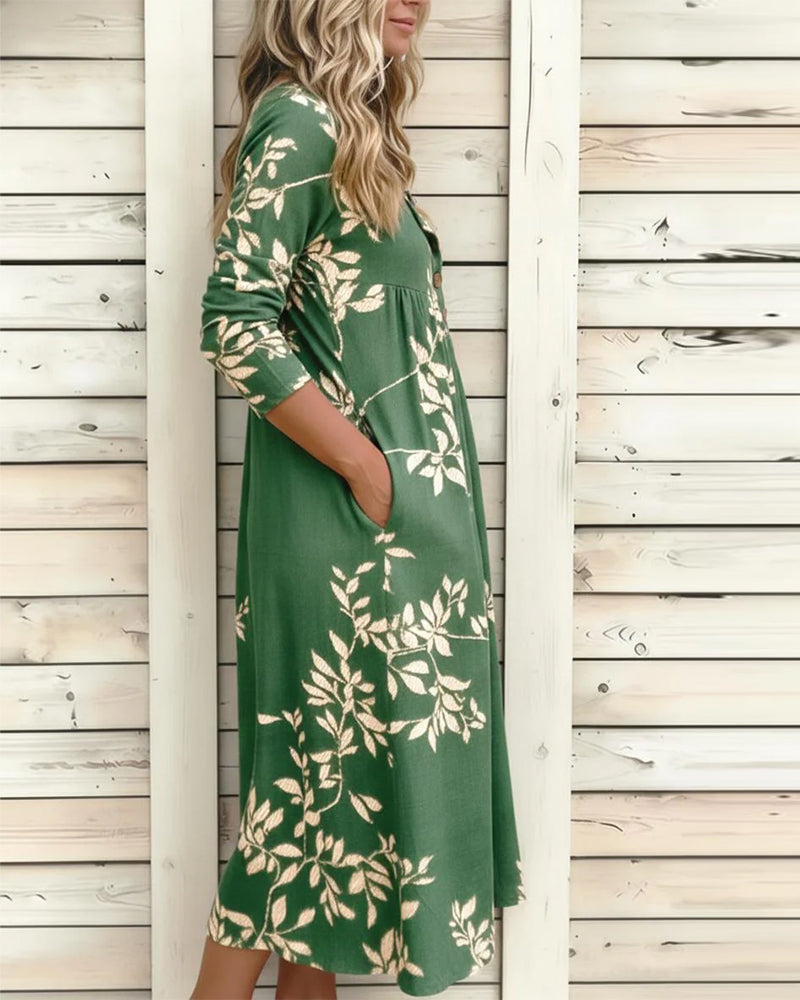 Robe Imprimé Botanique Bouton Froncé