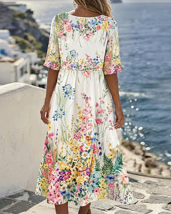 Robe Col Rond Aquarelle Florale