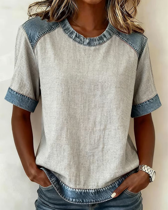 Haut Jean Patchwork Manches Courtes
