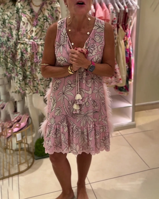 Robe Volants Col V Sans Manches