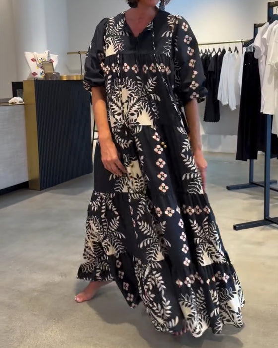 Robe Cravate Florale Jupe Ample Vacances Maxi