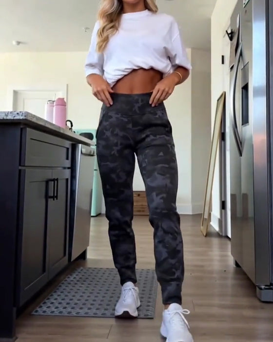 Pantalon Taille Haute Poche Unie Long