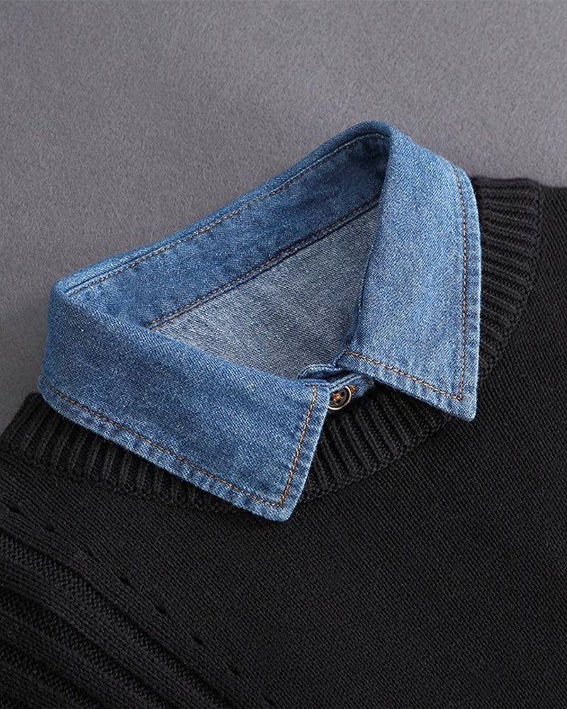 Col Classique Audacieux Denim Faux