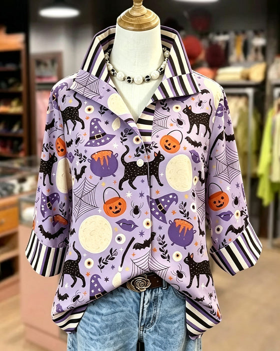 Blouse Revers Bouton Rayure Halloween
