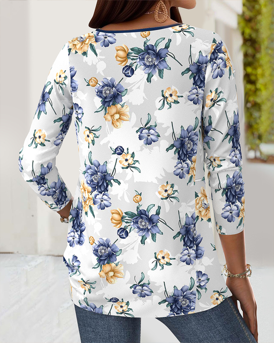 Blouse Décontractée Imprimé Fleuri