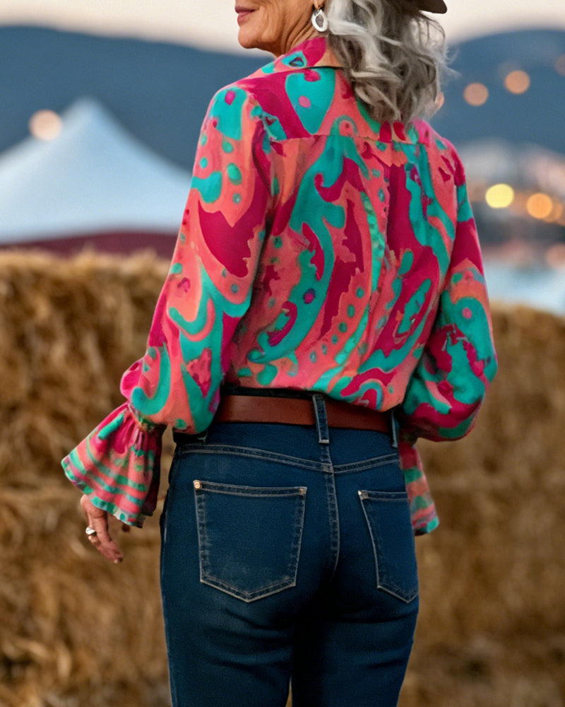 Chemise Élégant Imprimé Revers Slim Fit