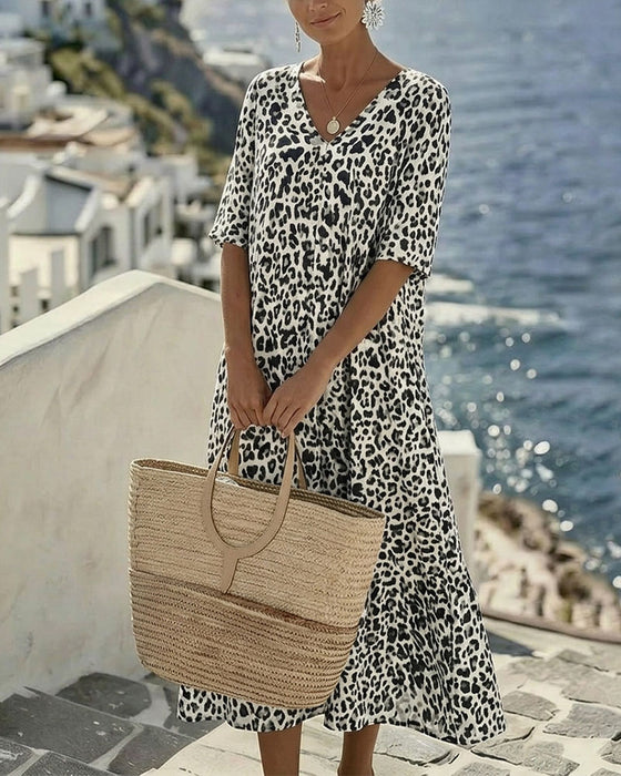 Robes Léopard Col V Ample