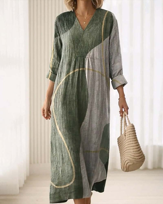 Robe Col-V Bloc De Couleurs