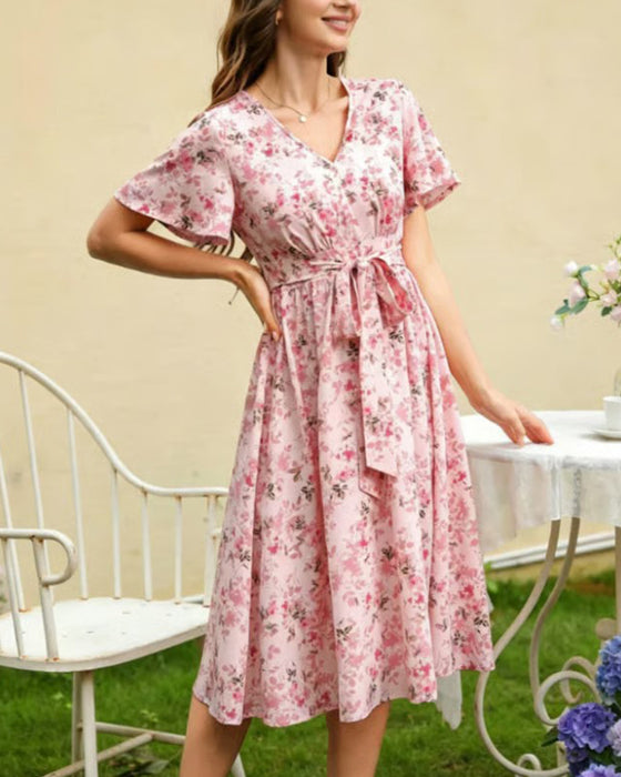 Robe Col V Florale A-Ligne