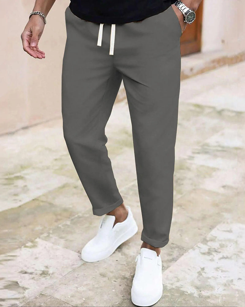 Pantalon Homme Unie Cordon De Serrage Slim Fit Court
