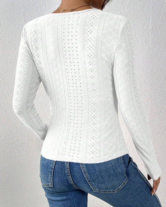 Haut À Manches Longues Col V Panneau En Dentelle