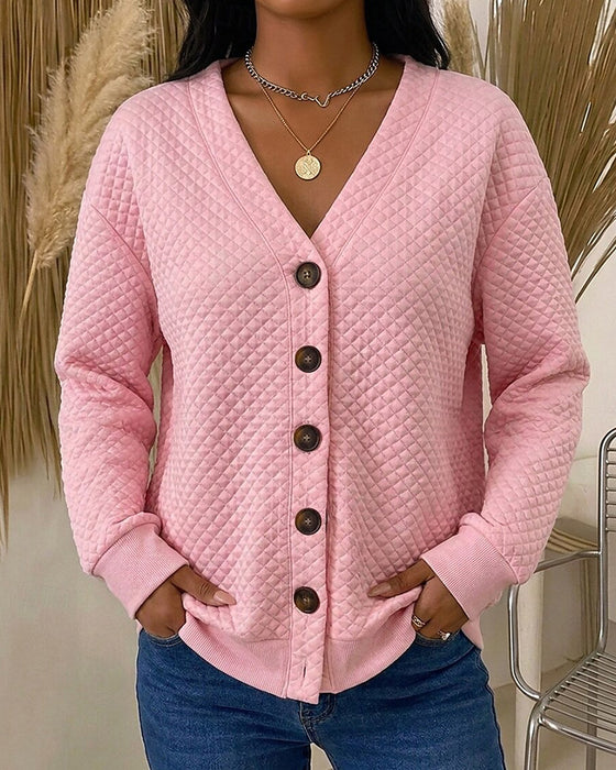 Manteau Uni À Carreaux Manches Longues