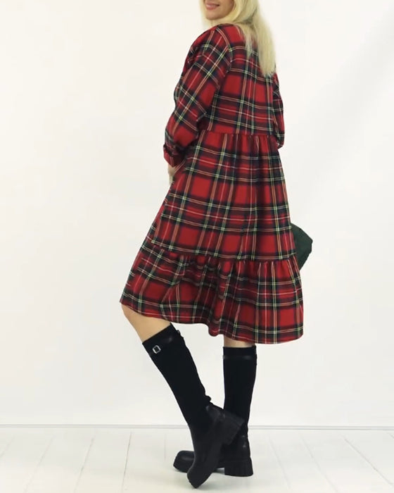 Robe décontractée à carreaux et col rond