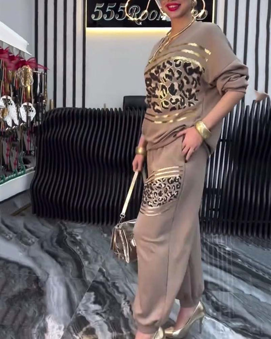 Ensemble Imprimé Léopard Sweatshirt Décontracté