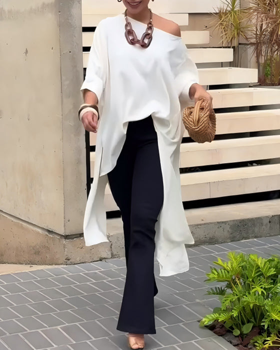 Blouse Col Asymétrique Irrégulier Fente Manche Coude