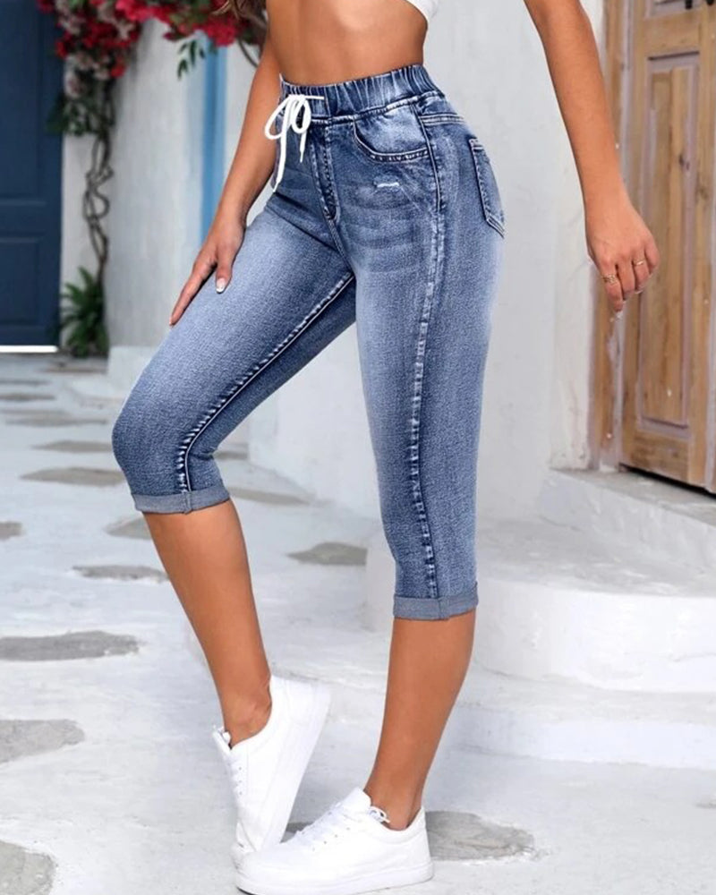 Jean Cordon De Serrage Taille Haute Défraîchi