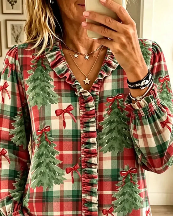 Chemise Noël Carreau Arbre De Noël Imprimé