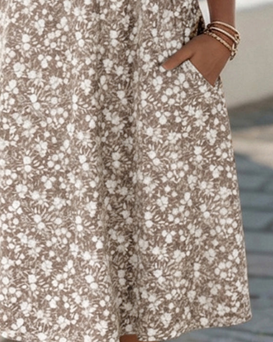 Robe Col V Manches Courtes Fleurie