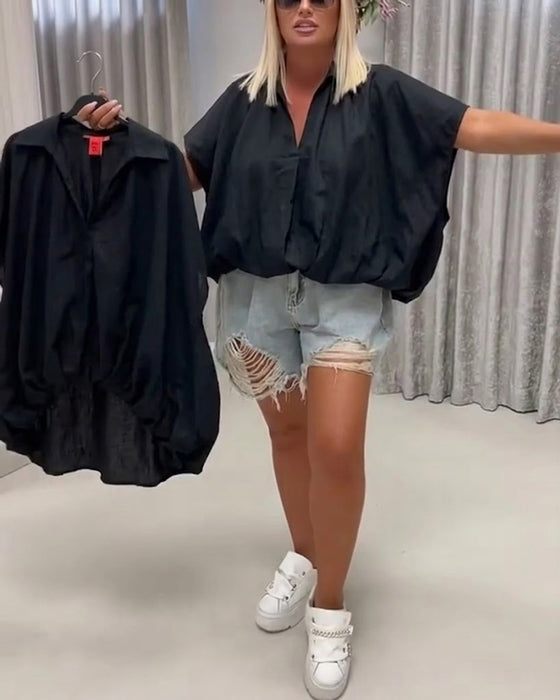 Blouse Col Coupe Loose Manche Chauve-Souris