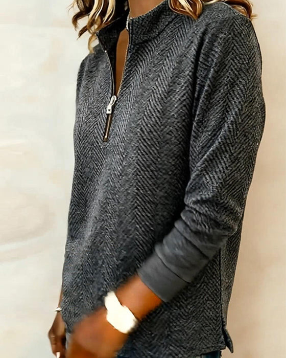 Sweat Col Montant Fermeture Éclair Décontracté