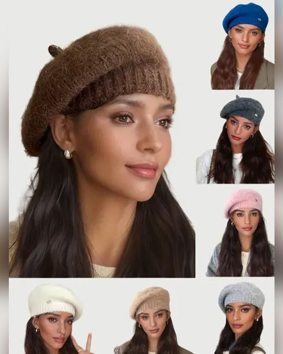 Femme Béret Bonnet En Tricot Uni