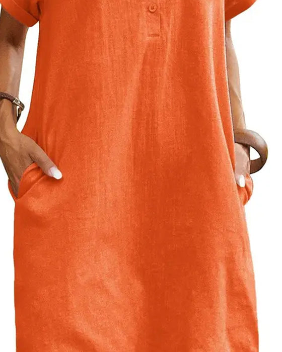 Robe Col Bouton Fente Manches Courtes Décontractée