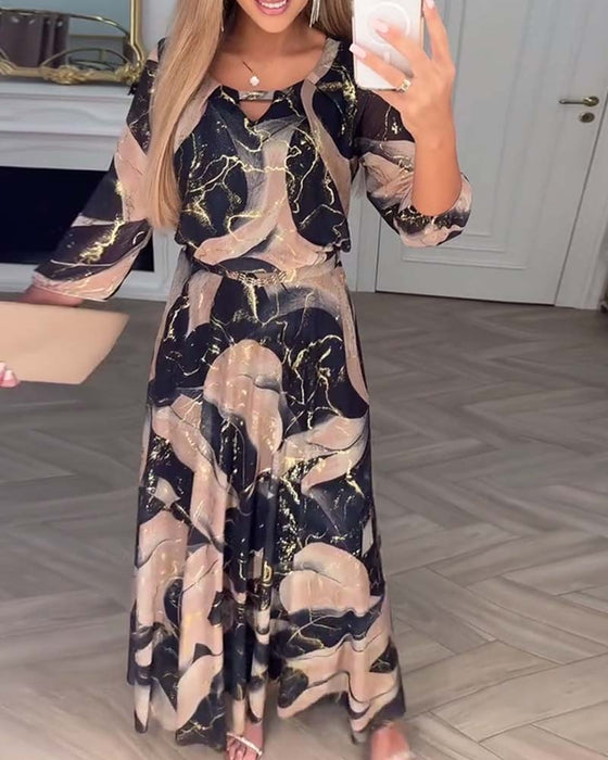 Robe Élégante Manche Trois-Quarts Imprimée Taille