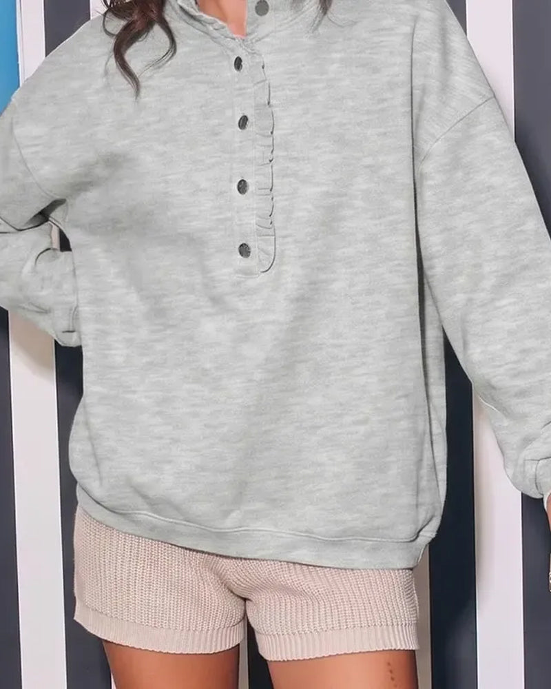 Sweat Volant Boutonné Manches Longues Loose