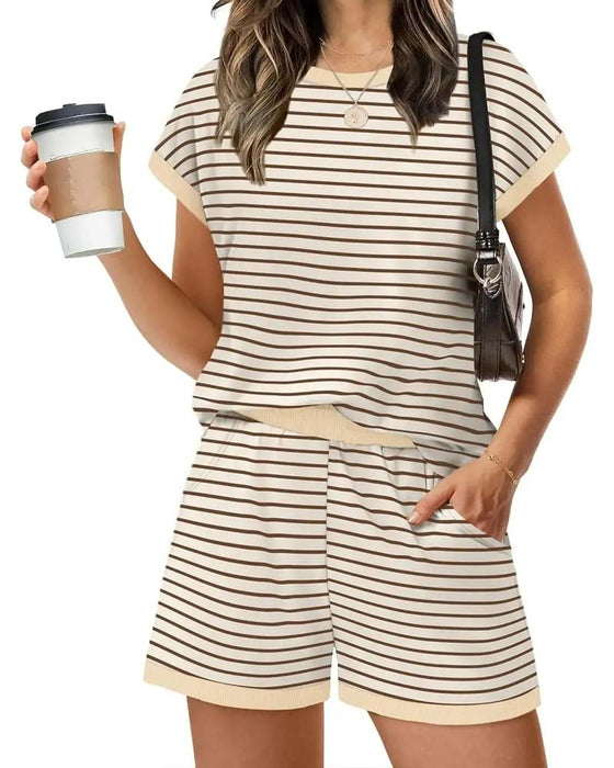 Set Col Rond Rayé Taille Élastique Attacher