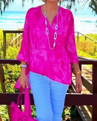 Blouse À Col V Léger Imprimé