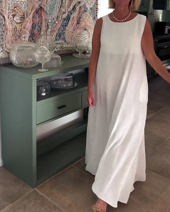 Robe Sans Manches Loose Drapée Longue