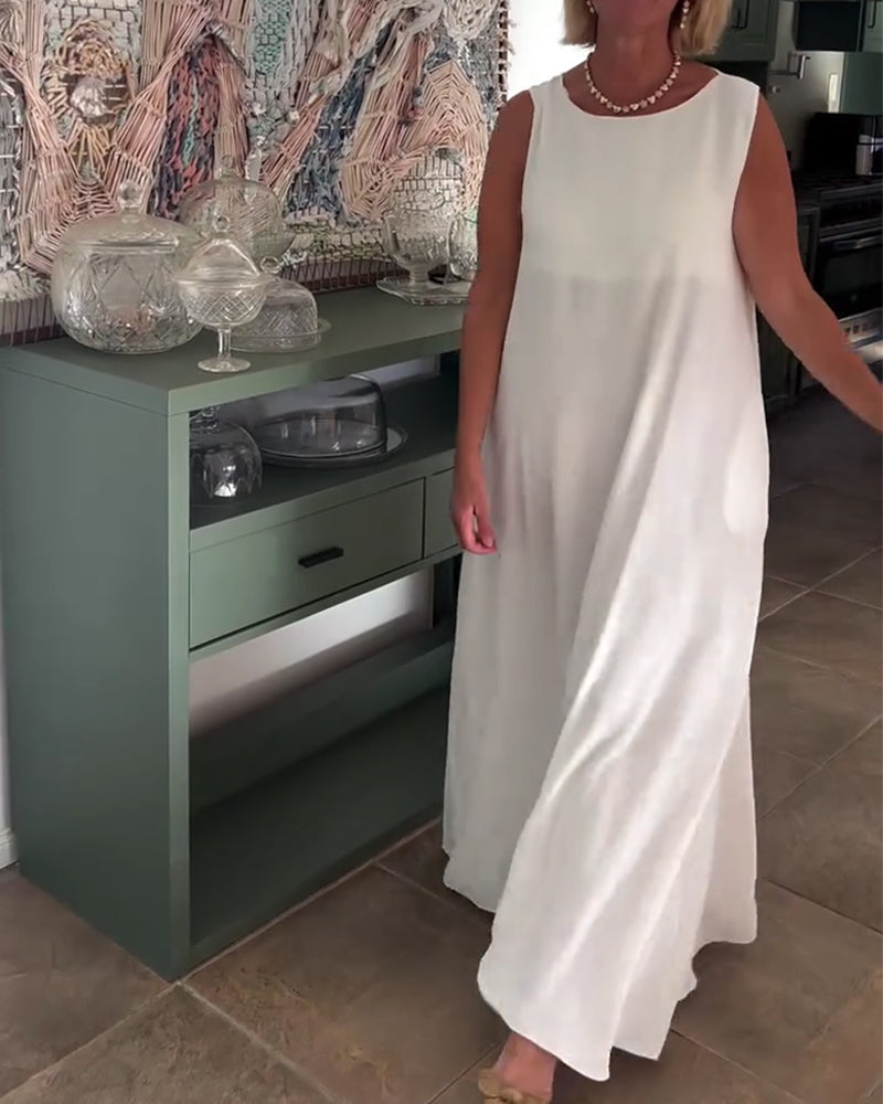 Robe Sans Manches Loose Drapée Longue