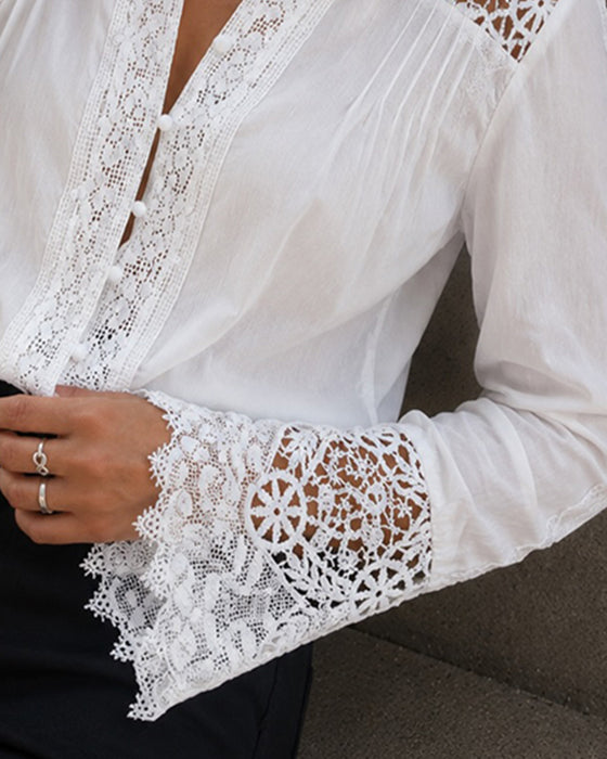 Blouse Revers Manche Longue Mode